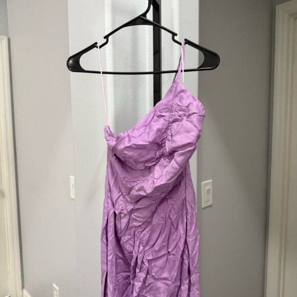SUBOO Purple One Shoulder Ruched Dress In Lavender Size Medium High Slit - Picture 4 of 8